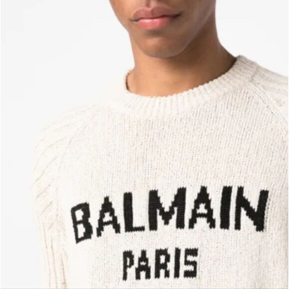 Balmain Men's White Cable Knit Sweater - Size M Like New - Picture 11 of 13
